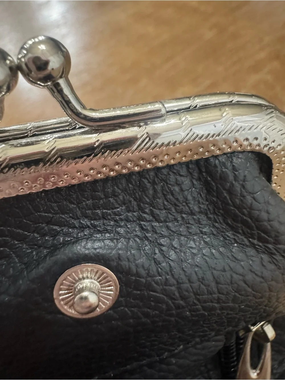 Black Leather Double-Kisslock Coin Purse